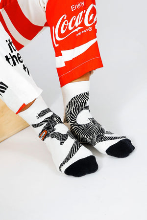 Tailored Union unique patterened black and white socks against white background